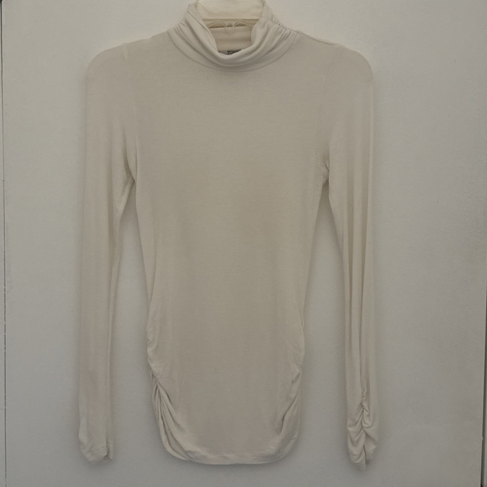 TOSKA VINTAGE Top Womens XS Ivory Ribbed Turtleneck Ruched Slim Retro Bella swan